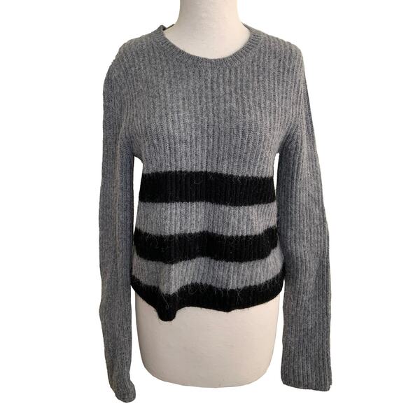 Equipment Pullover Sweater Gray Wool Alpaca Striped Crew Neck Sz S Dark Academia - Picture 9 of 11